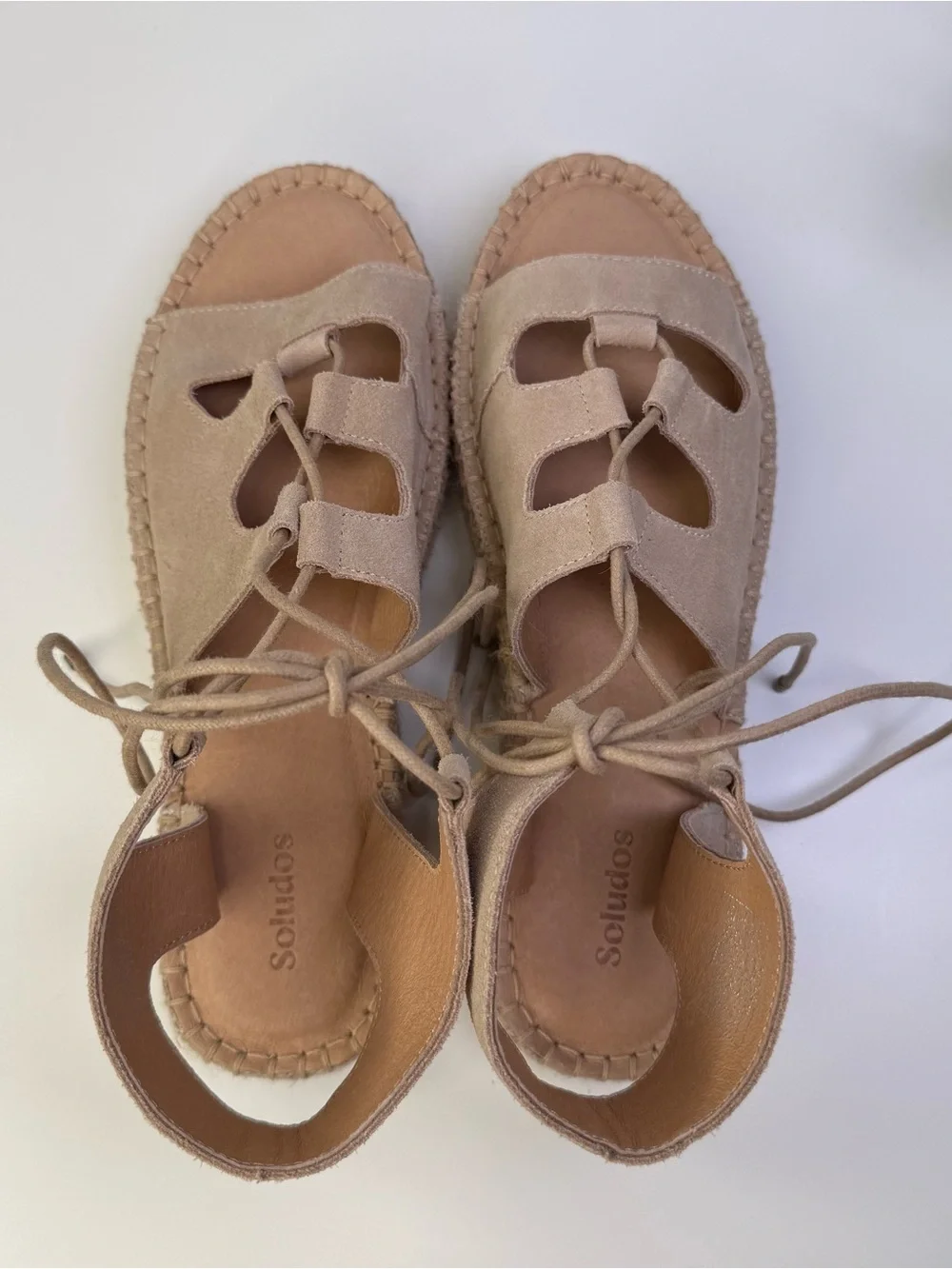 Soludos Sedona Ghillie Espadrille Nude Suede Boho Lace-Up Sandals Womens Size 9